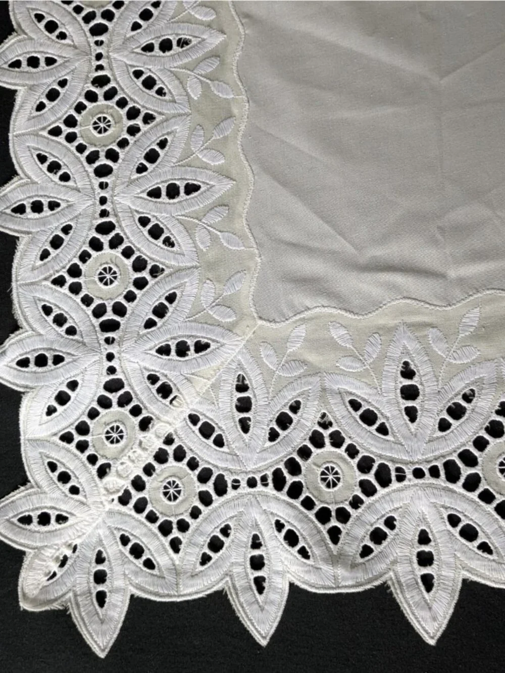 Vintage Battenberg Lace Curtain Pair Panel Set White with Embroidery 63